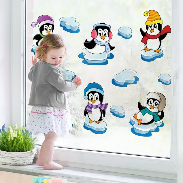 Adesivi per vetri con animali Set invernale di pinguini