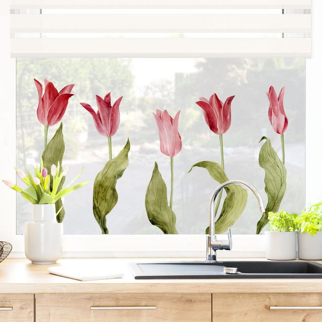 Adesivi per finestre fiori Set acquerello tulipani rossi