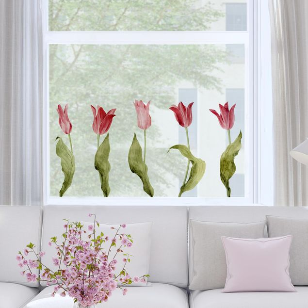 Pellicola adesiva per vetri Set acquerello tulipani rossi