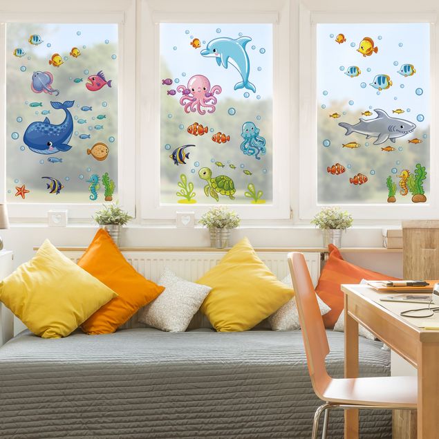 Adesivi per finestre con animali Mondo sommerso - Set di pesci