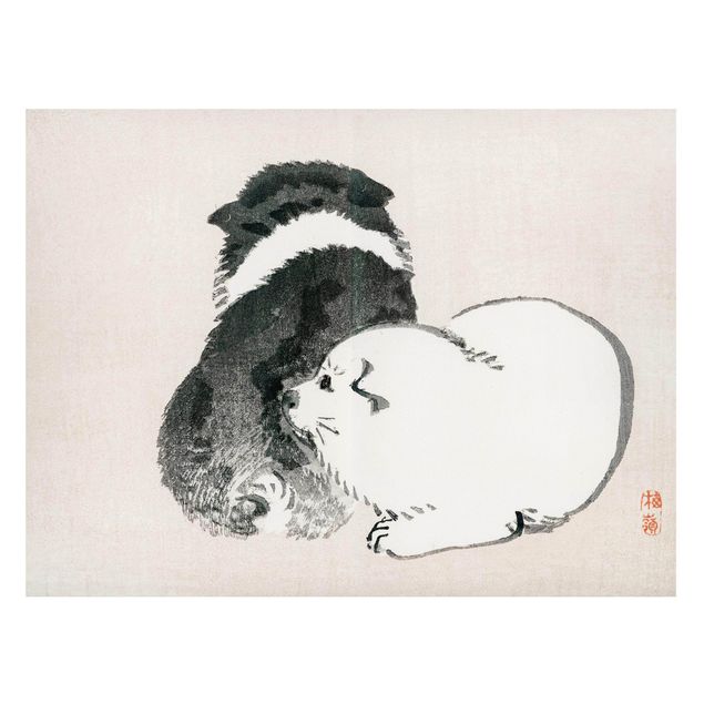 Quadri in bianco e nero Disegno vintage asiatico cagnolino bianco e nero