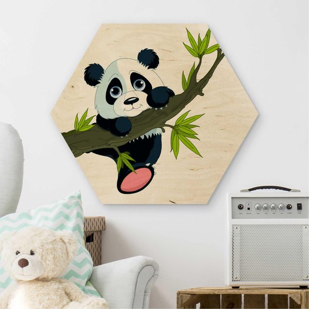 Quadri in legno con paesaggio Panda arrampicatore