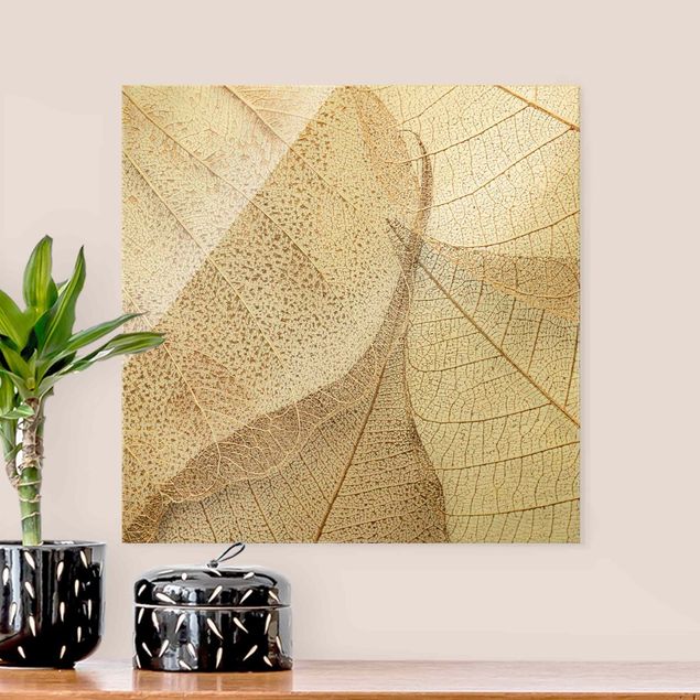 Quadro moderno Delicata struttura di foglie in oro
