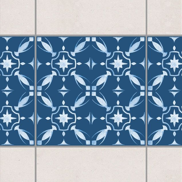 Adesivi per piastrelle con disegni Serie di motivi blu scuro e bianco n. 01