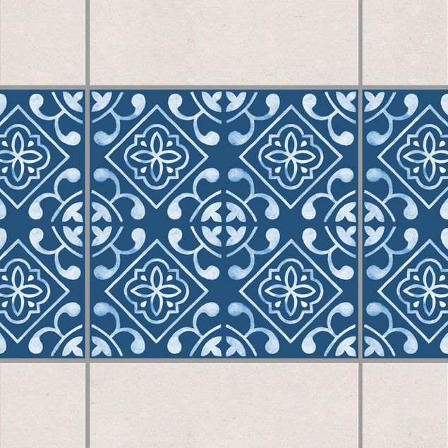 Adesivi per piastrelle con disegni Serie di motivi blu scuro e bianco n.02