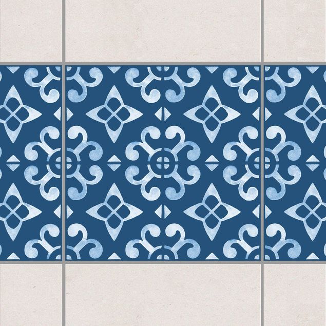 Adesivi per piastrelle con disegni Serie di motivi blu scuro bianco n.05