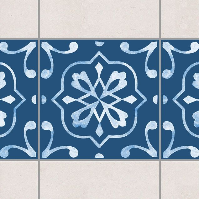 Adesivi per piastrelle con disegni Motivo blu scuro bianco - Serie No.4