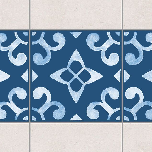 Adesivi per piastrelle con disegni Motivo blu scuro bianco - Serie No.5