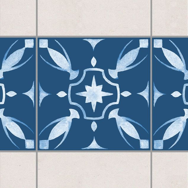 Adesivi per piastrelle con disegni Motivo blu scuro bianco - Serie No.1