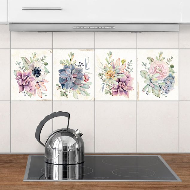 Adesivi per piastrelle con disegni Casetta di fiori ad acquerello