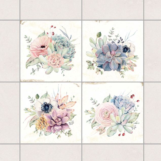 Adesivi per piastrelle fiori Casetta di fiori ad acquerello