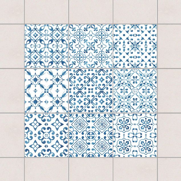 Adesivi per piastrelle con disegni Serie di motivi blu e bianchi