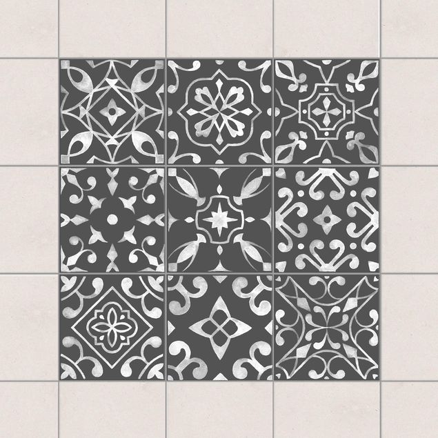 Adesivi per piastrelle con disegni Motivo grigio scuro bianco- Serie
