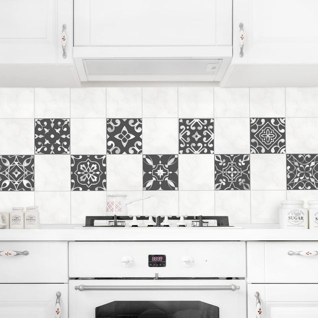 Pellicole per piastrelle con disegni Motivo grigio scuro bianco- Serie