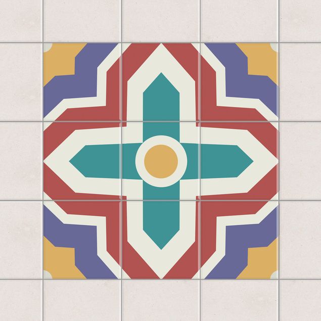 Pellicole per piastrelle stile marocchino Set di adesivi per piastrelle - Ornamento a croce di piastrelle marocchine