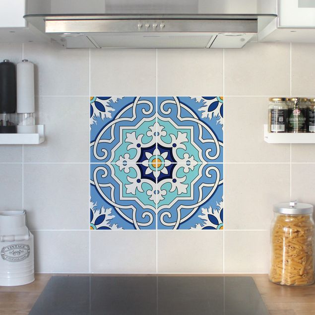 Pellicole per piastrelle con disegni Set di adesivi per piastrelle - piastrelle mediterranee blu a specchio