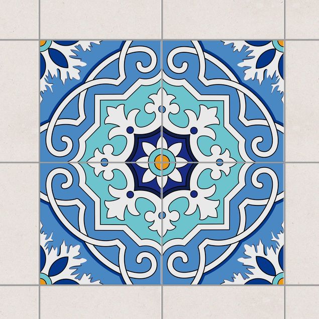 Adesivi per piastrelle con disegni Set di adesivi per piastrelle - piastrelle mediterranee blu a specchio