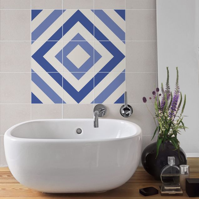 Adesivi per piastrelle con disegni Set di adesivi per piastrelle - piastrelle marocchine a quadretti blu bianco