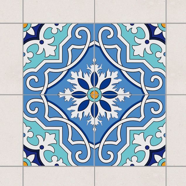 Adesivi per piastrelle con disegni Pannello spagnolo di 4 piastrelle turchese