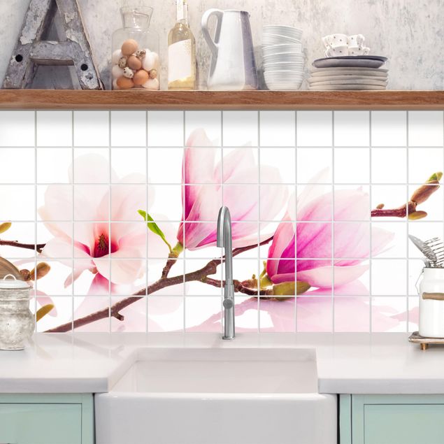 Adesivi per piastrelle con fiori Delicato ramo di magnolia