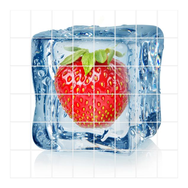 Adesivo per piastrelle - Strawberry in ice cube