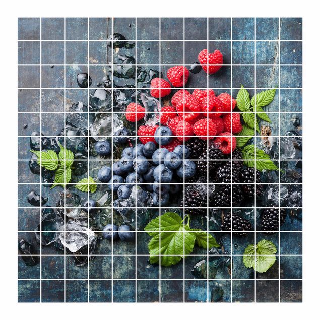 Adesivo per piastrelle - Berry mix with ice cubes Wood