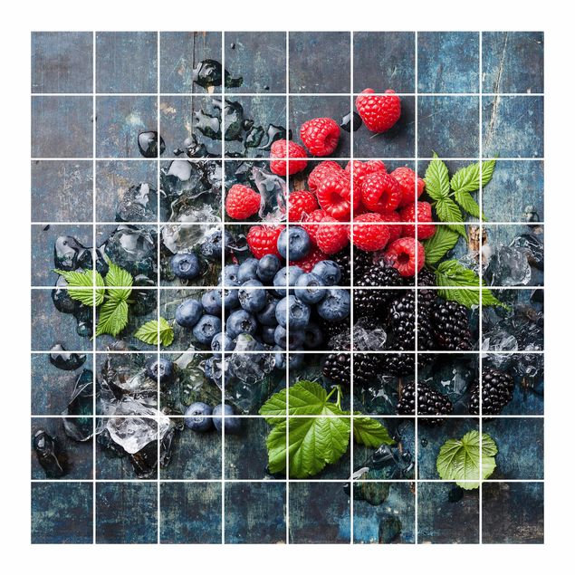 Adesivo per piastrelle - Berry mix with ice cubes Wood
