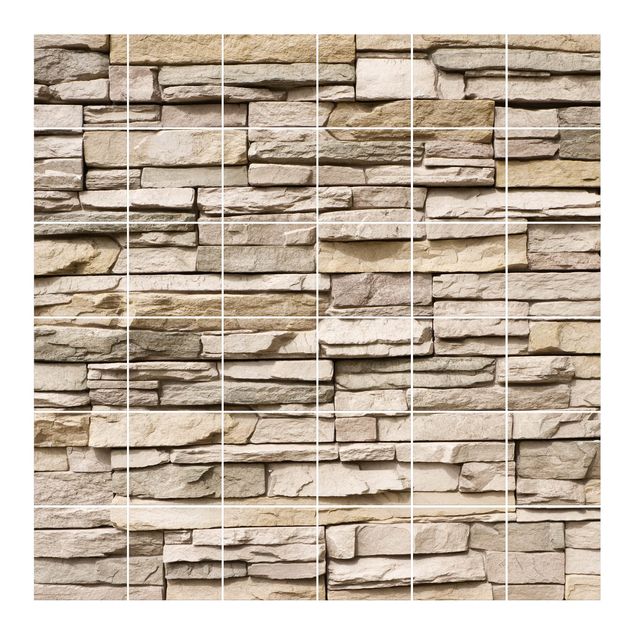 Pellicole per piastrelle con disegni Muro di pietra asiatico con grandi pietre chiare