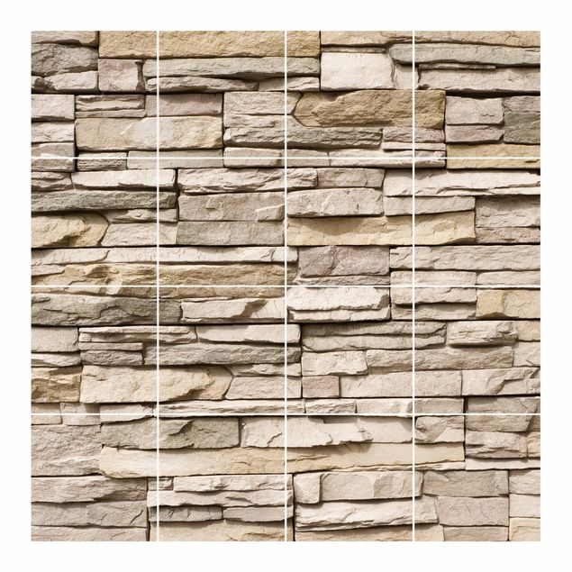 Adesivi mattonelle Muro di pietra asiatico con grandi pietre chiare