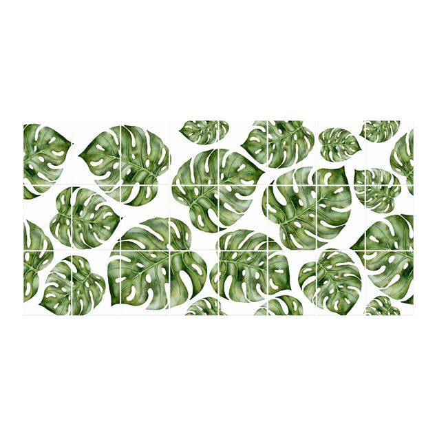 Adesivo per piastrelle - Watercolor Monstera Leaves - Quadrato