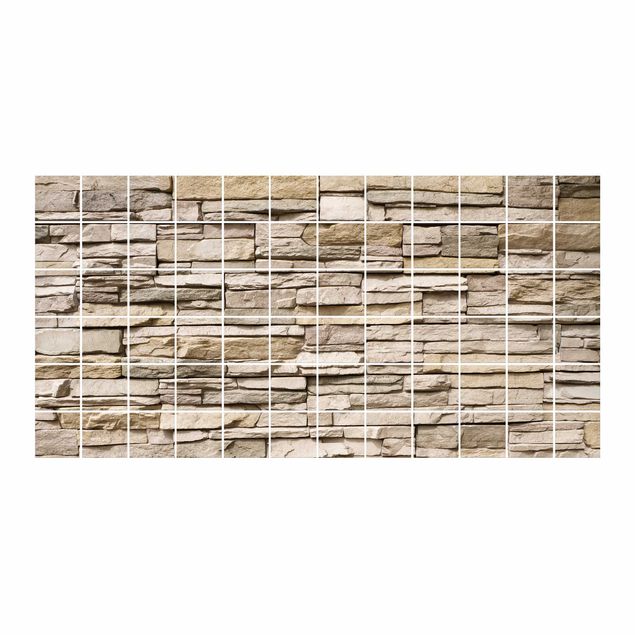 Pellicole per piastrelle effetto pietra Muro di pietra asiatico con grandi pietre chiare