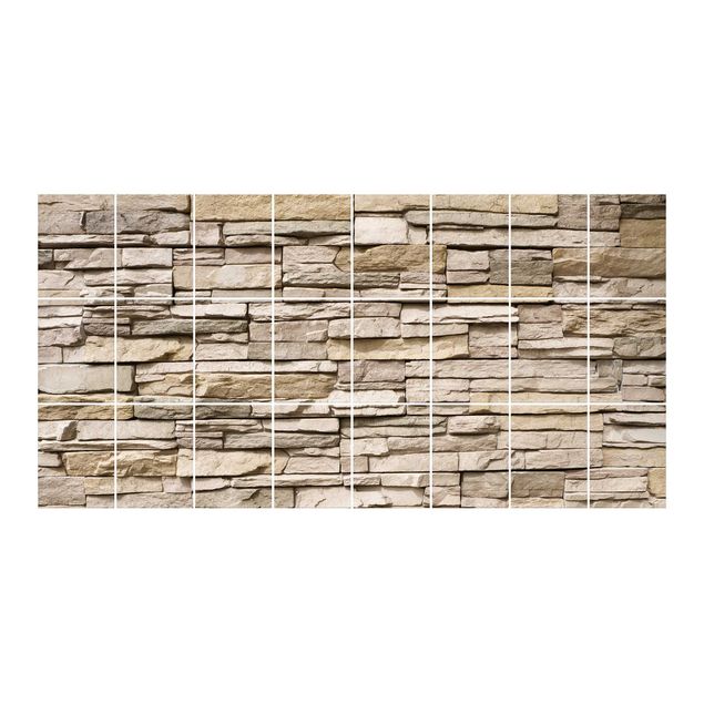 Sticker piastrelle Muro di pietra asiatico con grandi pietre chiare