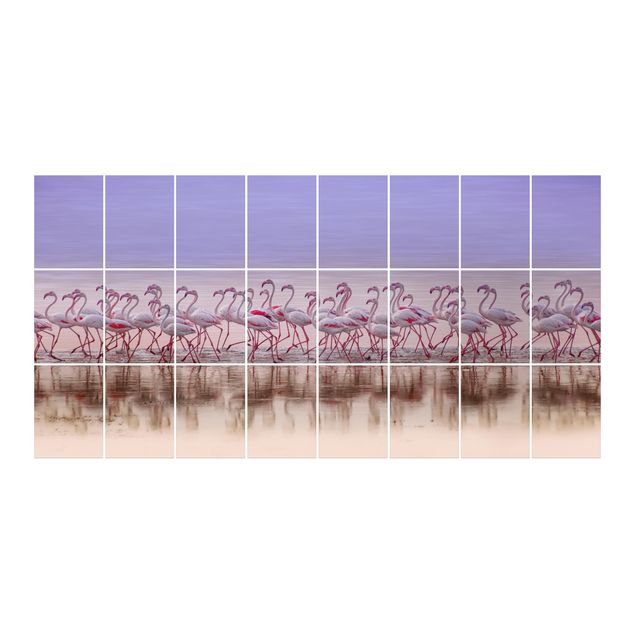 Adesivo per piastrelle - Flamingo partito - Orizzontale