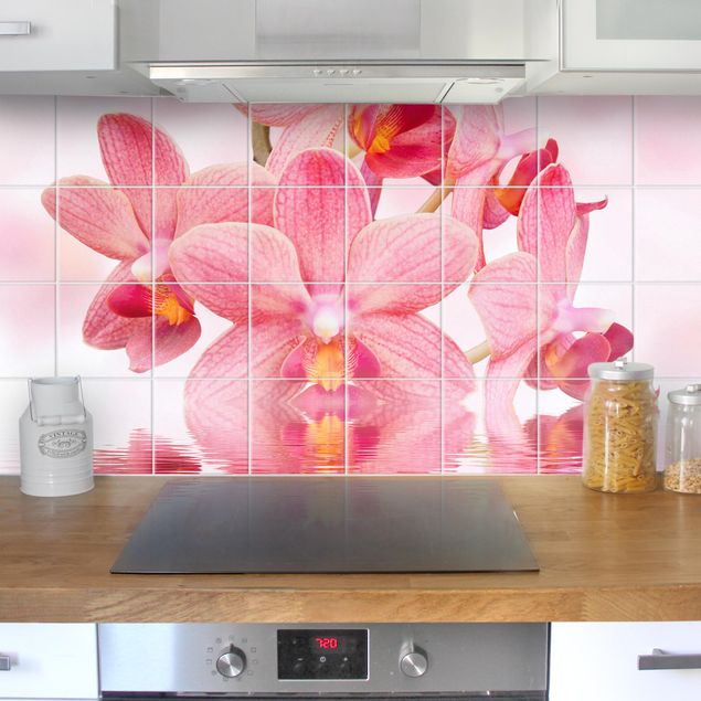 Adesivi per piastrelle fiori Piastrelle murali Orchidee rosa sull'acqua
