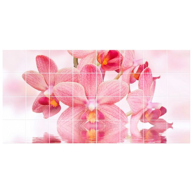 Pellicola adesiva Piastrelle murali Orchidee rosa sull'acqua