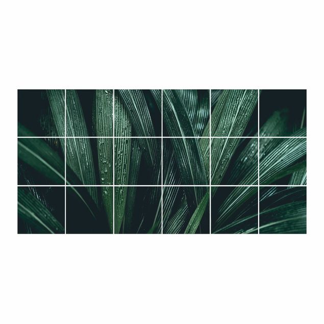 Adesivo per piastrelle - Green Palm Leaves - Orizzontale