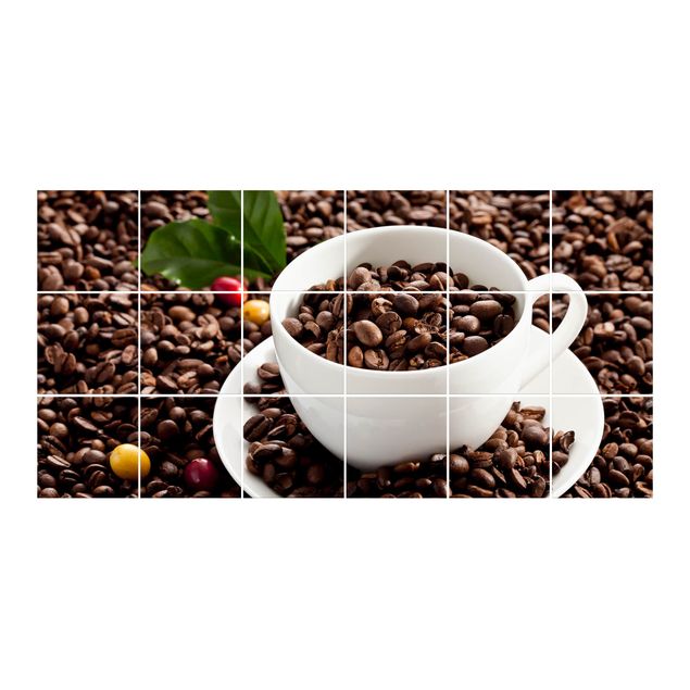 Adesivo per piastrelle - Coffee Cup With Roasted Coffee Beans - Orizzontale
