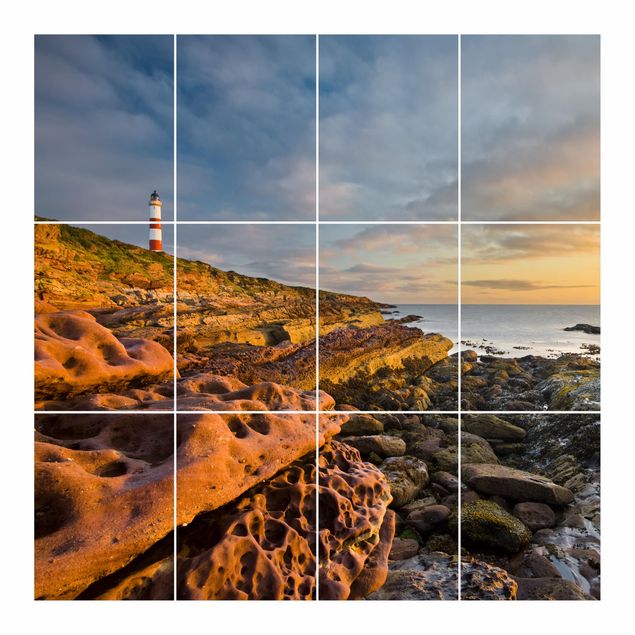 Adesivo per piastrelle - Tarbat Ness Sea & Lighthouse At Sunset - Quadrato