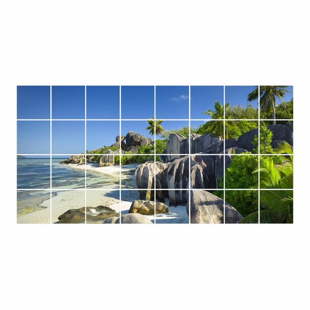 Pellicole per piastrelle blu Spiaggia da sogno Seychelles