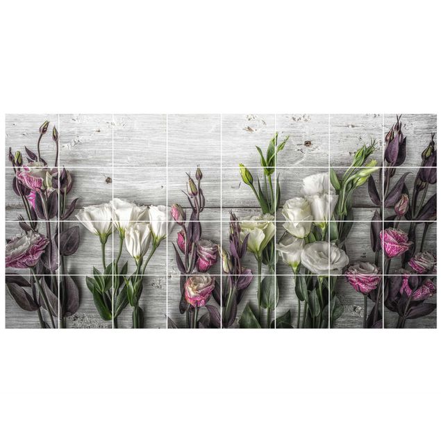Pellicole per piastrelle effetto legno Tulipano Rosa su Legno Shabby
