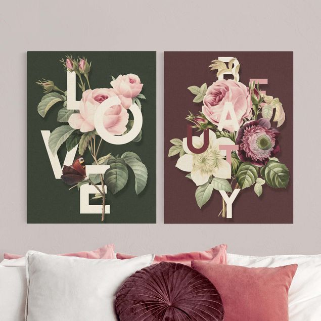 Quadro moderno Tipografia floreale - Amore e bellezza