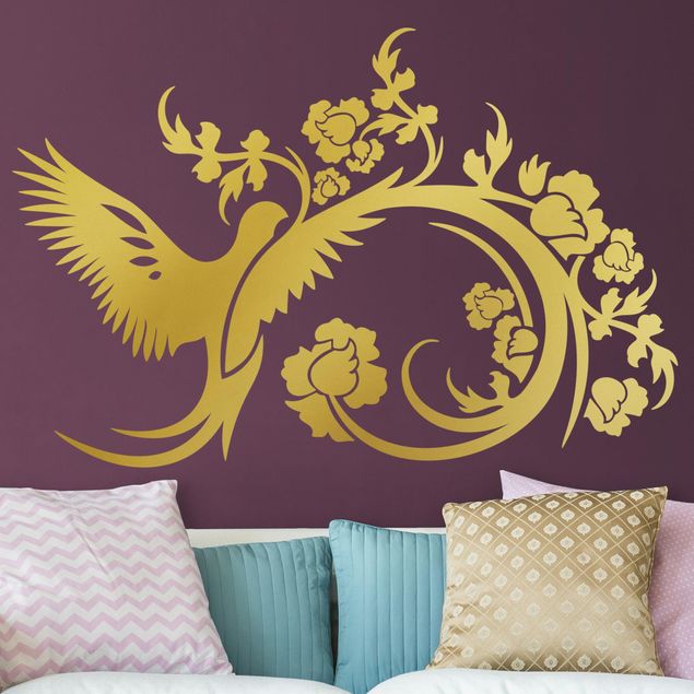 Stickers murali animali Battito d'ali con viticcio di fiori