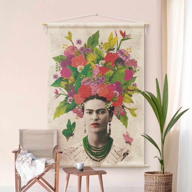 Arazzo da parete XXL Frida Kahlo - Ritratto di fiori