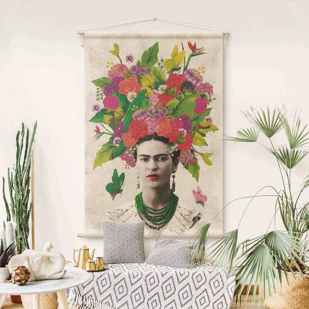 Arazzi da parete moderni Frida Kahlo - Ritratto di fiori
