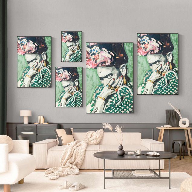 Quadro verde Frida Kahlo - Collage No.3