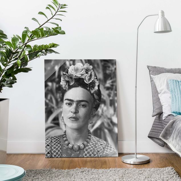 Quadri in vetro riproduzioni Ritratto fotografico di Frida Kahlo con corona di fiori