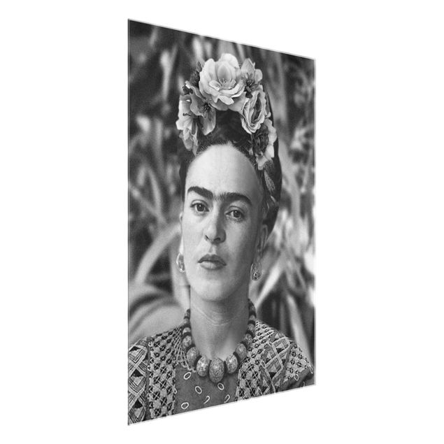 Quadro moderno Ritratto fotografico di Frida Kahlo con corona di fiori