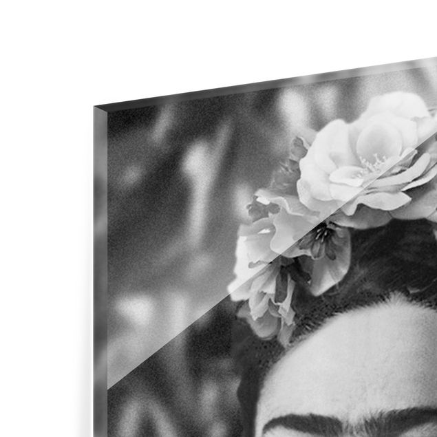 Magnettafel Glas Ritratto fotografico di Frida Kahlo con corona di fiori