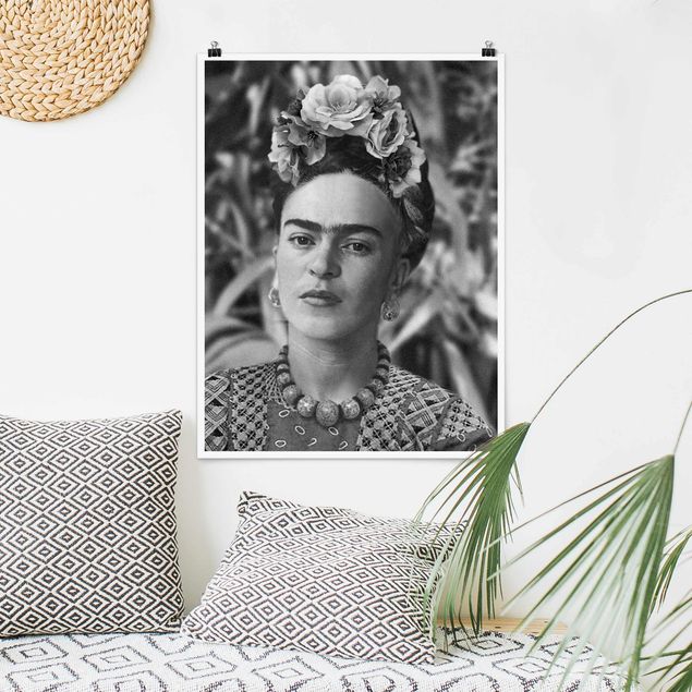 Riproduzioni Ritratto fotografico di Frida Kahlo con corona di fiori
