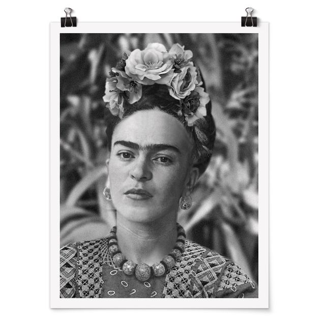 Riproduzione quadri famosi Ritratto fotografico di Frida Kahlo con corona di fiori